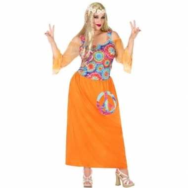 Maten grote maat oranje hippie/flower power verkleed jurk dames