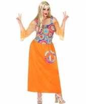 Maten grote maat oranje hippie flower power verkleed jurk dames